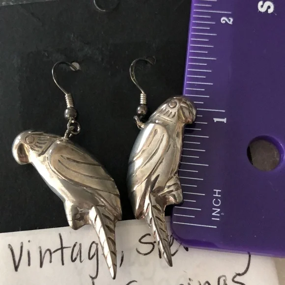 Sterling silver parrot earrings - Picture 3 of 3